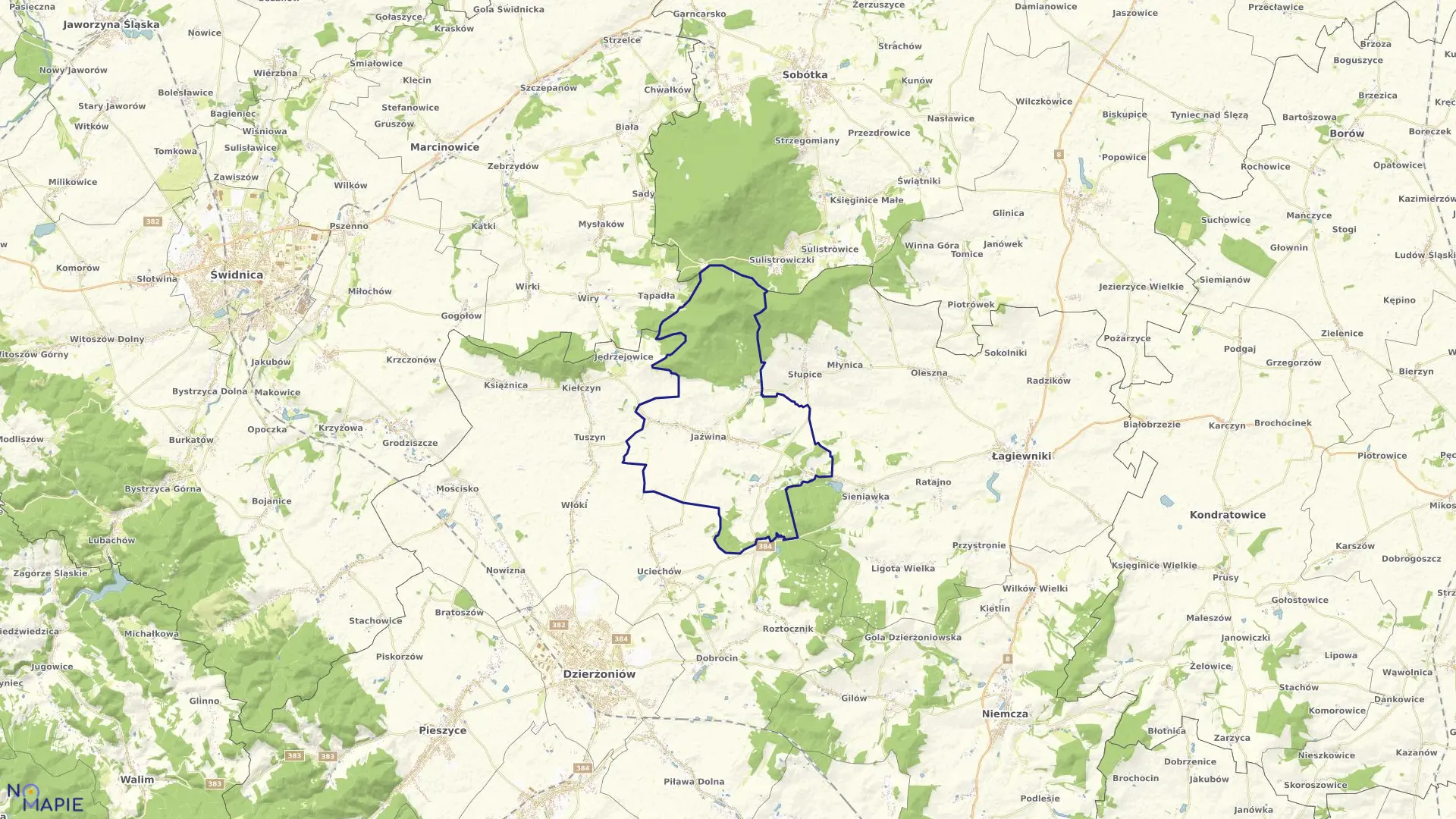 Mapa obrębu JAŹWINA w gminie Łagiewniki