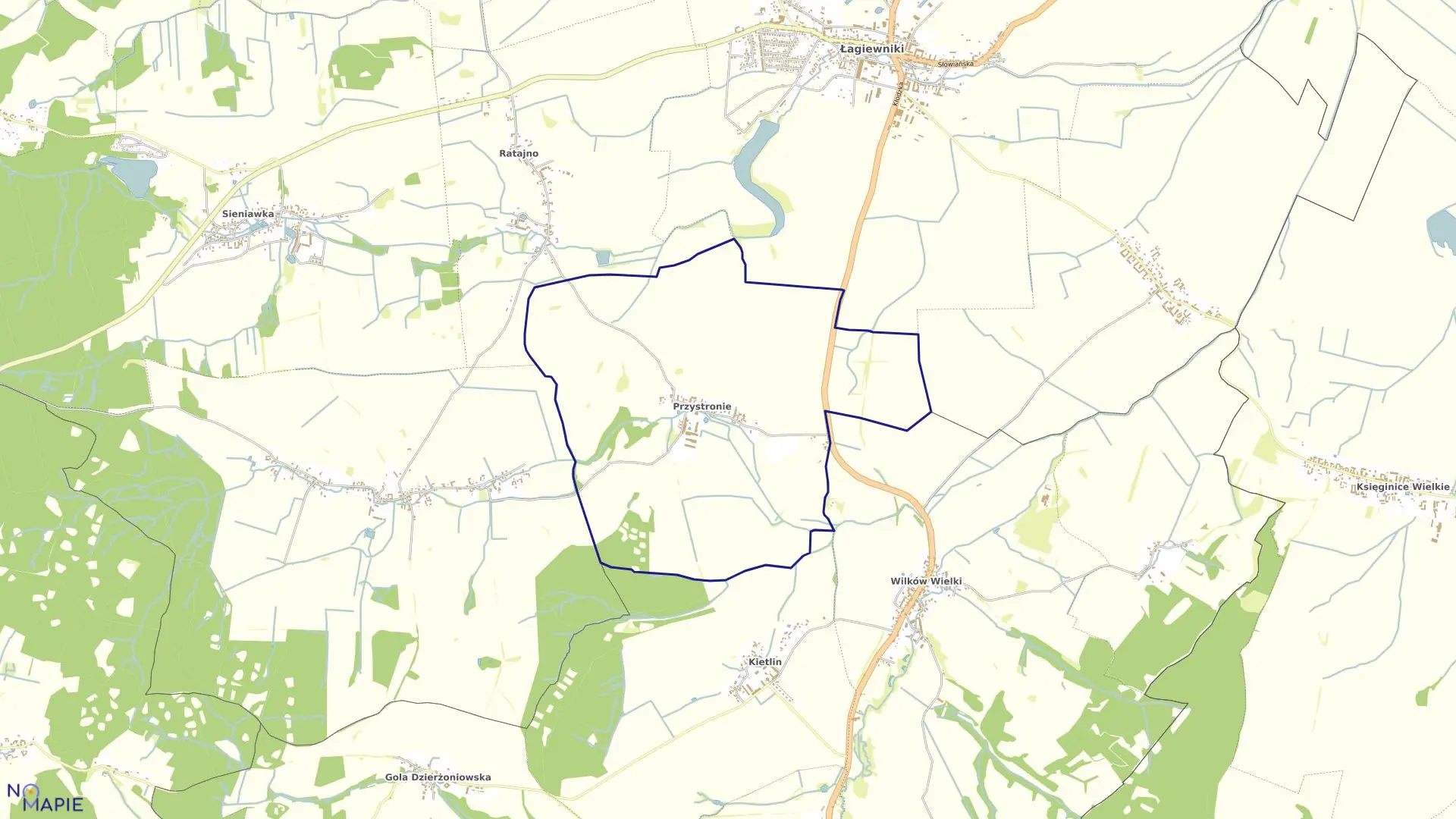 Mapa obrębu PRZYSTRONIE w gminie Łagiewniki