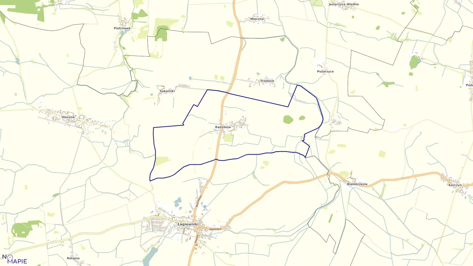 Mapa obrębu RADZIKÓW w gminie Łagiewniki