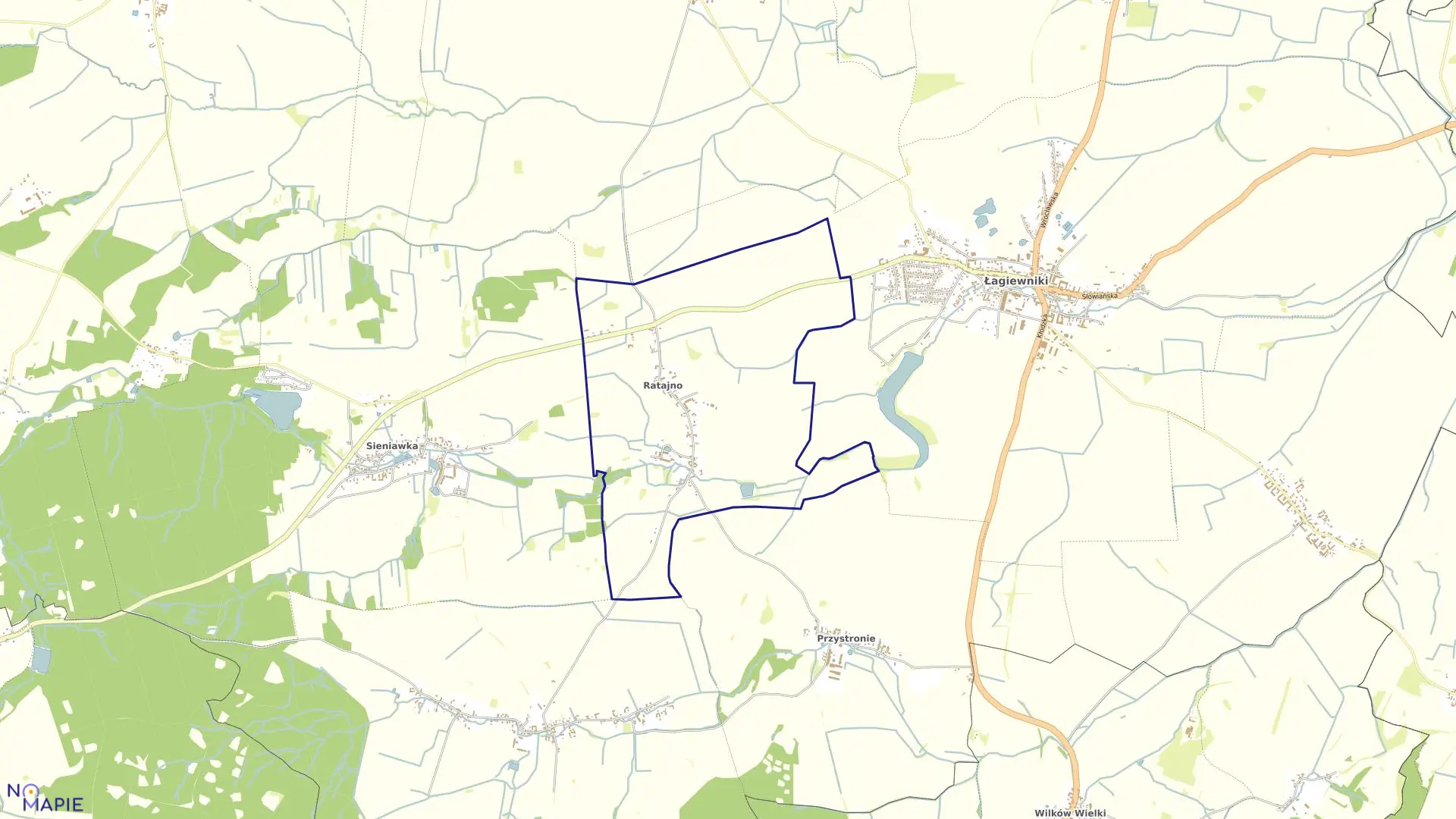 Mapa obrębu RATAJNO w gminie Łagiewniki